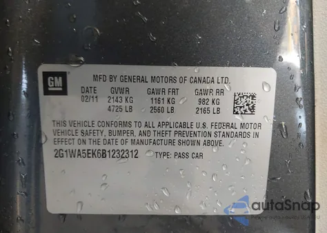 2011 Chevrolet Impala Ls from USA, damaged, VIN 2G1WA5EK6B1232312